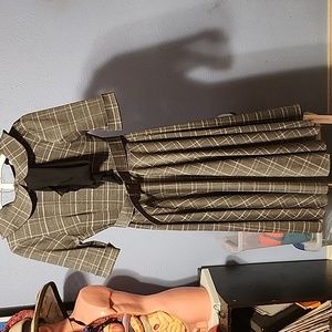 British Retro high neck day dress, gray tartan size 12 UK so 10 US